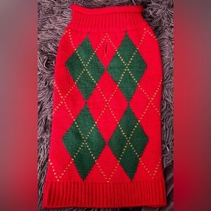 Red & green argyle turtleneck Christmas knit dog sweater Fab Dog New w/o tags